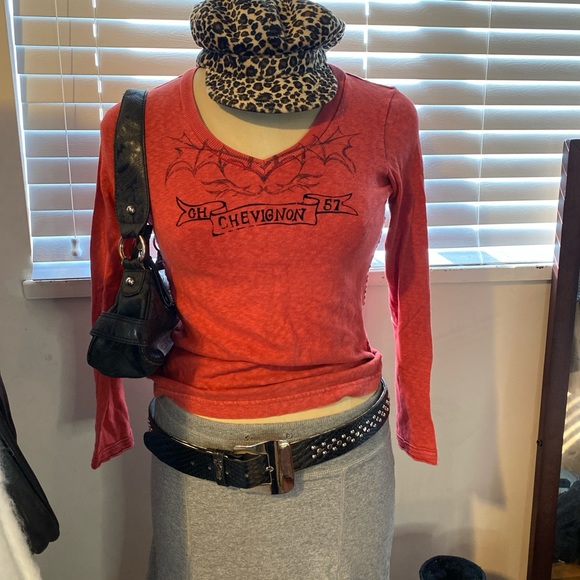 y2k red cropped long sleeve top - Picture 2 of 7